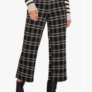 Liverpool Black and Cream Plaid Wide-Leg Cropped Pants